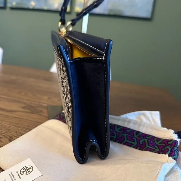 NWT! NEW! Tory Burch T Monogram Jacquard Mini Pouchette Navy 2 in 1 Shoulder Bag - Picture 7 of 16
